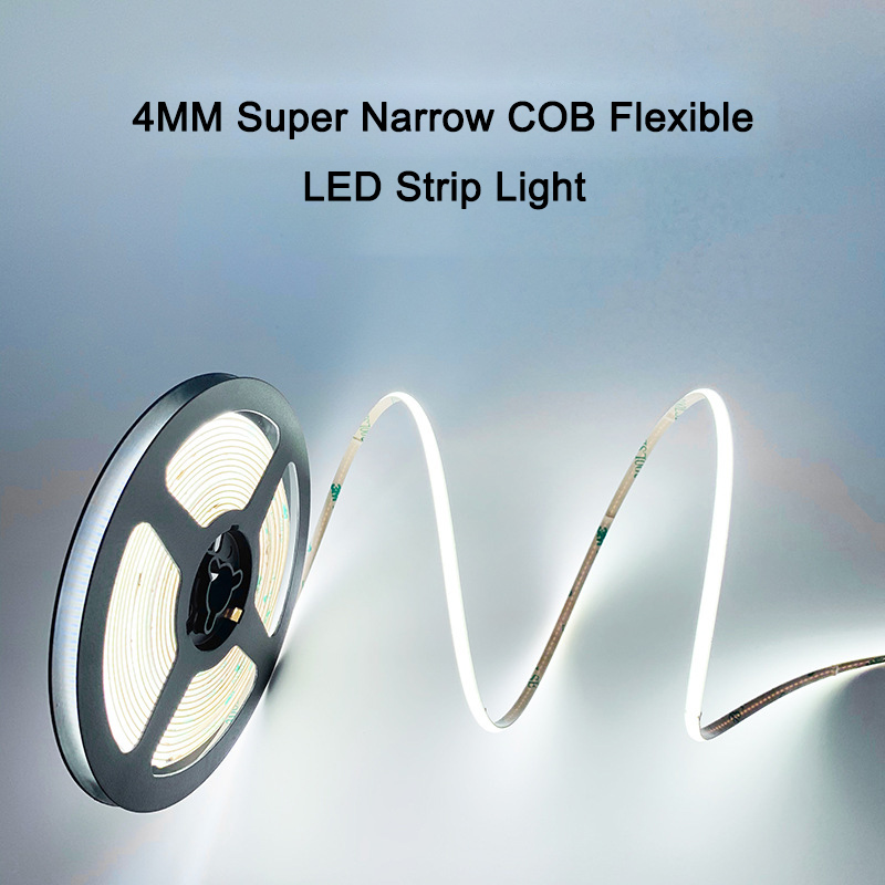 DC12/24V 4MM Super Narrow 480LEDs/M High Density Single Color 90 CRI LED Flexible COB Strip Light 16.4ft/5m per Roll